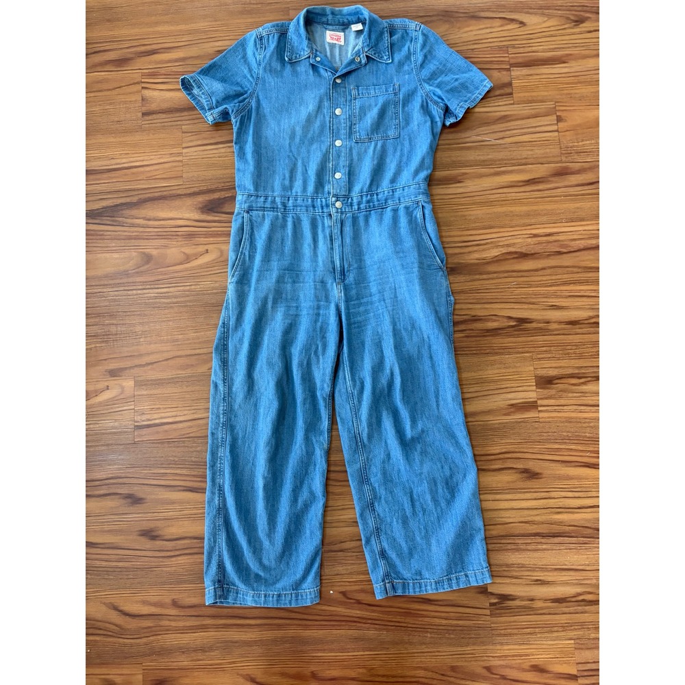 Levi's Denim Jumpsuit Womens M Short Sleeve Wide Leg Cotton Retro Cowgirl